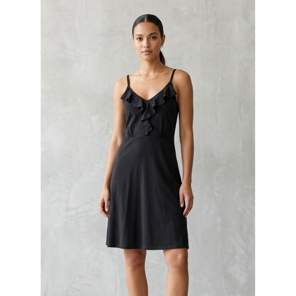 Patagonia Black Ruffle V-Neck Organic Cotton Tencel Sundress Large